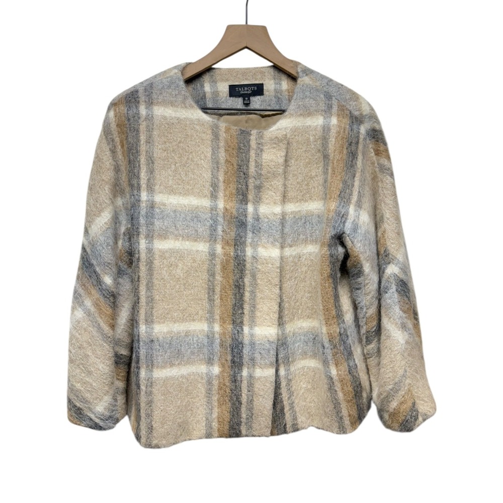 Talbots Beige Plaid Wool Alpaca Mohair Blazer Jacket Coat Women Sz 10‎ Preppy